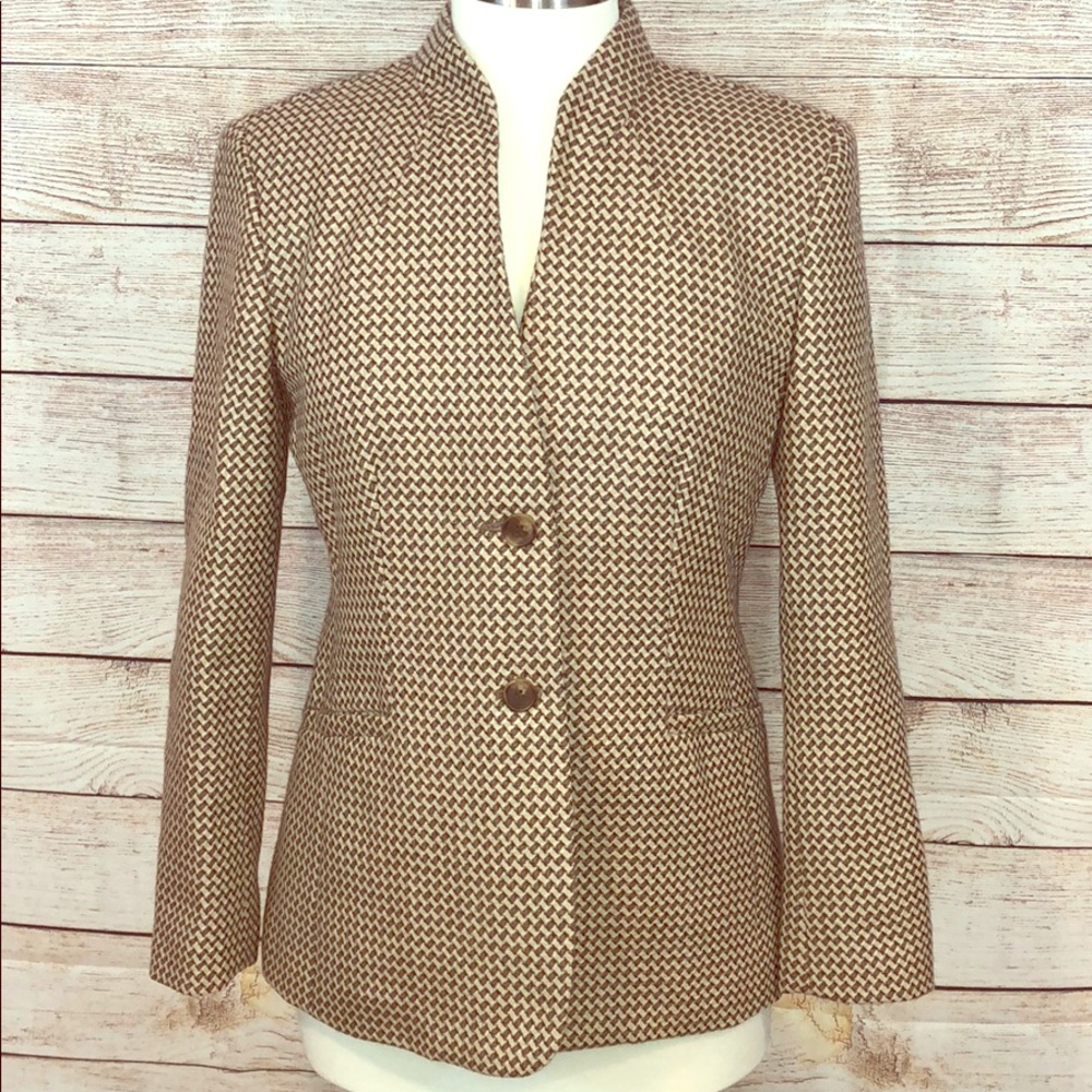 Talbots Brown Cream Houndstooth Blazer 6 Petite 6P